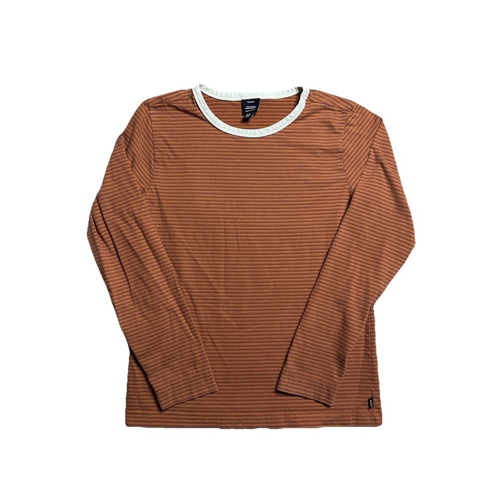 Finisterre Women's Earth Tone Orange Striped Tee Small Long Sleeve Cotton Y2K